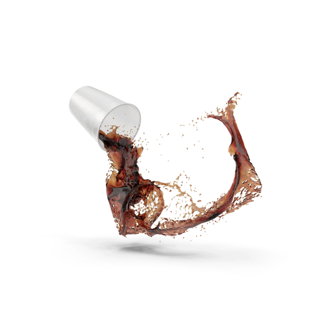 A spilled drink staining the surface below